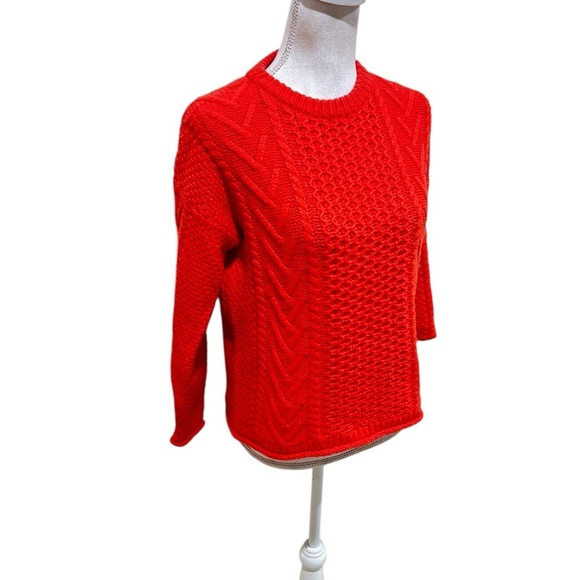Madewell Red Crew Neck cable knit Sweater ribbed hems oversized fit size xxs - Picture 2 of 12